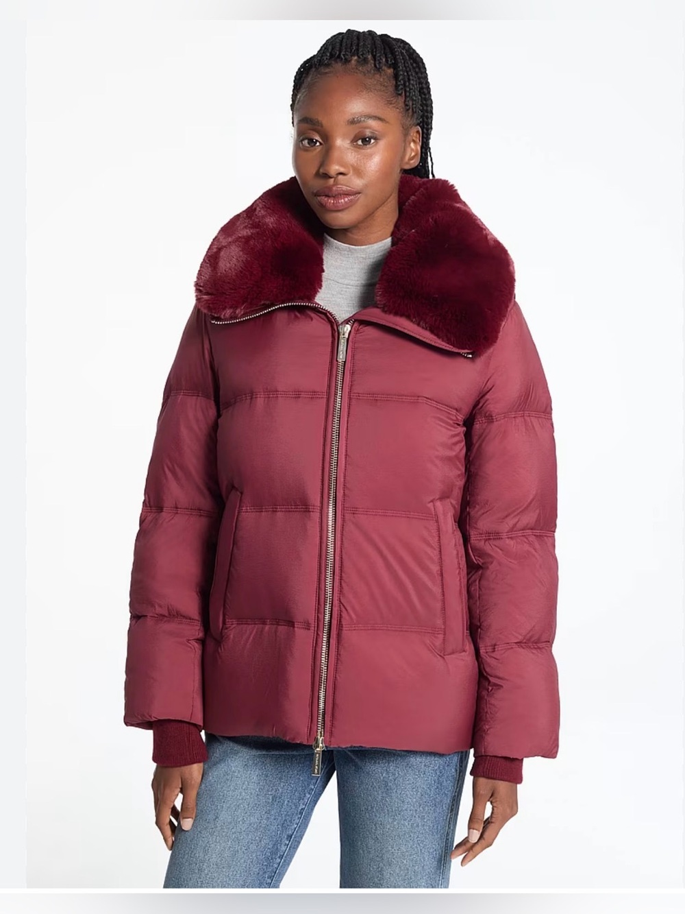 Michael Michael Kors Quilted Puffer Jacket Faux Fur Collar Small BNWT